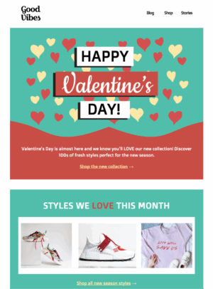 Valentine's Day Style newsletter ideas for small business: html email template for Valentine's Day