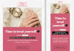 Email Voucher pink and modern email template for sales with a personalized voucher