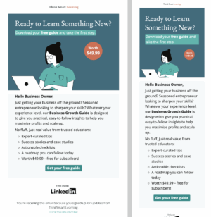 A clean and compelling email template for promoting educational lead magnets like guides, workbooks, or checklists. Perfect for course creators, coaches, and learning platforms looking to grow their audience. newsletter ideas for small business: Lead magnet email template for online learning, with bold call-to-action to download a free educational guide