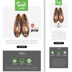 Product Spotlight Luxury smart men’s shoes email template – features premium leather footwear with modern tech and preorder-focused call to action.