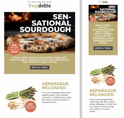 This bold, urban template is perfect for pizza spots, natural wine bars, and creative eateries. Feature your weekly menu, ingredients, and events in a fun, scrollable layout. Hip restaurant newsletter email template for pizza and wine bar – includes meal of the day, natural wine feature, and event promotion